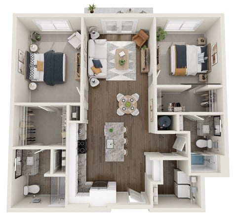 Floor plan for 2 beds, 2 baths, 1125 sqft